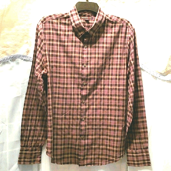 JOHN VARVATOS PLAID DRESS SHIRT SZ M